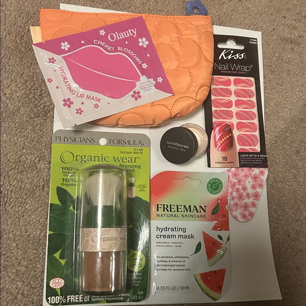 8 Item Beauty and Skincare Set with Orange Pouch - All Brand New & Unopened!